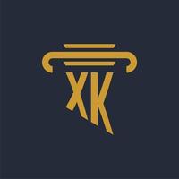 Monograma del logotipo inicial xk con imagen vectorial de diseño de icono de pilar vector