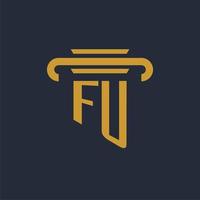 FU initial logo monogram with pillar icon design vector image