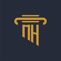 MH initial logo monogram with pillar icon design vector image