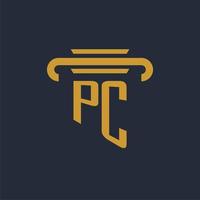 monograma de logotipo inicial de pc con imagen vectorial de diseño de icono de pilar vector