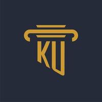 monograma del logotipo inicial de ku con imagen vectorial de diseño de icono de pilar vector