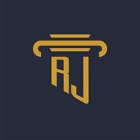 RJ initial logo monogram with pillar icon design vector image