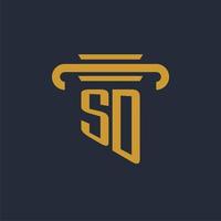 SD initial logo monogram with pillar icon design vector image