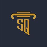 SQ initial logo monogram with pillar icon design vector image