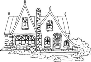 Sketch of a house old archetype.Landscape of the village and town in ink. vector