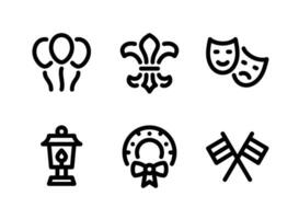 conjunto simple de iconos de línea de vector de festival de mardi gras
