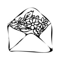 Flower heart envelope. Letter with flowers. Doodle style. vector