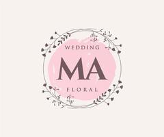 MA Initials letter Wedding monogram logos template, hand drawn modern minimalistic and floral templates for Invitation cards, Save the Date, elegant identity. vector