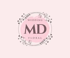 MD Initials letter Wedding monogram logos template, hand drawn modern minimalistic and floral templates for Invitation cards, Save the Date, elegant identity. vector