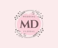 MD Initials letter Wedding monogram logos template, hand drawn modern minimalistic and floral templates for Invitation cards, Save the Date, elegant identity. vector