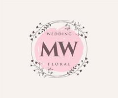 MW Initials letter Wedding monogram logos template, hand drawn modern minimalistic and floral templates for Invitation cards, Save the Date, elegant identity. vector