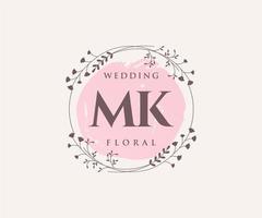 MK Initials letter Wedding monogram logos template, hand drawn modern minimalistic and floral templates for Invitation cards, Save the Date, elegant identity. vector