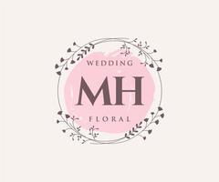 plantilla de logotipos de monograma de boda con letras iniciales mh, plantillas florales y minimalistas modernas dibujadas a mano para tarjetas de invitación, guardar la fecha, identidad elegante. vector