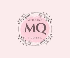 MQ Initials letter Wedding monogram logos template, hand drawn modern minimalistic and floral templates for Invitation cards, Save the Date, elegant identity. vector