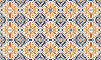 Ethnic Abstract Background cute Yellow blue Flower geometric tribal ikat folk Motif Arabic oriental native pattern traditional design carpet wallpaper clothing fabric wrapping print batik folk vector