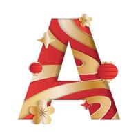 Letter A Alphabet Font Chinese New Year Concept Character Font Letter Abstract Paper Flower Lantern Lunar Festival Element Sparkle Gradient Red Gold 3D Paper Layer Cutout Card Vector Illustration