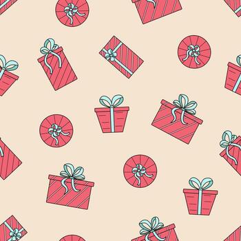 cajas de regalo de patrones sin fisuras en papel de regalo con lazos. embalaje de textura de fondo. vector