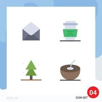 Pack of 4 creative Flat Icons of sms forest message coffee spruce Editable Vector Design Elements