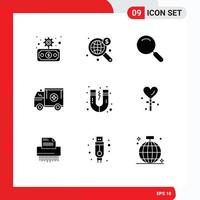 Pack of 9 Modern Solid Glyphs Signs and Symbols for Web Print Media such as attraction help general medical ambulance Editable Vector Design Elements