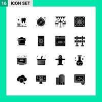 16 Universal Solid Glyphs Set for Web and Mobile Applications cook kitchen decoration cooker cooler Editable Vector Design Elements