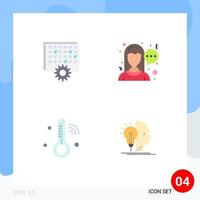 paquete de interfaz de usuario de 4 iconos planos básicos de evento iot calendario comunicación termómetro elementos de diseño vectorial editables vector