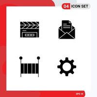 Group of 4 Modern Solid Glyphs Set for clapboard child film flap office crib Editable Vector Design Elements