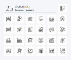 Computer Hardware 25 Line icon pack including disk. music. shutdown. hardware. mouse vector