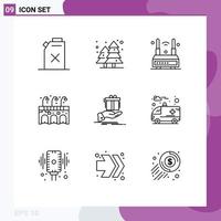 Modern Set of 9 Outlines and symbols such as solution gift router pub city Editable Vector Design Elements