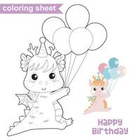 hoja de trabajo para colorear imprimible. hoja educativa para niños. página para colorear linda ilustración de dragón. archivo vectorial vector