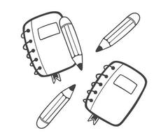 Book and pencil set with hand drawn sketch and outline style vector