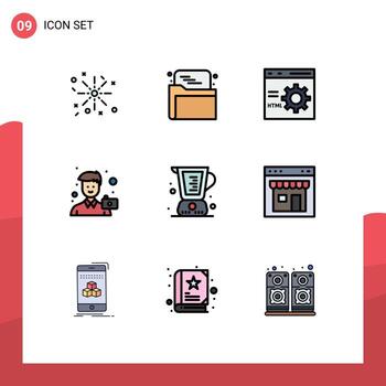 paquete de 9 signos y símbolos modernos de colores planos de línea de relleno para medios de impresión web, como elementos de diseño de vectores editables de cámara de hombre de codificación de fotos horneadas