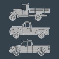 Set of old trucks painted on the side. Vector illustration
