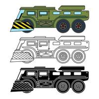 vehículos de combate de infantería, vehículos todo terreno, iconos lineales, de color y de silueta. vector