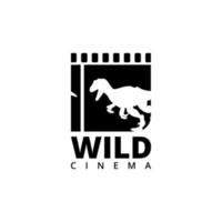 Black and white dinosaur silhouette and film strip logo. For film studio and business. Vector illustration.