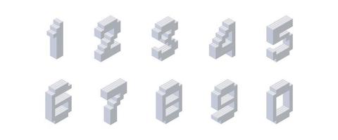 números isométricos compuestos por bloques grises sobre un fondo blanco. para imprimir y decorar libros de texto.ilustración vectorial