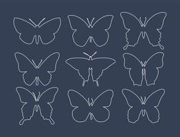 Set of different butterflies in line style for print and design. Vector illustration.