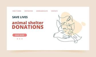 Animal shelter web page template in line art style for print and design. Vector illustration.