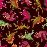 Dinosaur pattern on dark brown background in handrow style for print and design.Vector illustration. vector