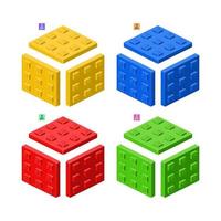 3d set of colored constructor kit in isometry. square elements. Vector illustration.