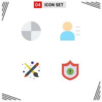 Group of 4 Flat Icons Signs and Symbols for aspirin pencil education brush security Editable Vector Design Elements