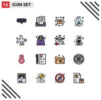 Modern Set of 16 Flat Color Filled Lines Pictograph of transport flight product cancel lab Editable Creative Vector Design Elements