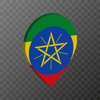 Map pointer with Ethiopia flag. Vector illustration.