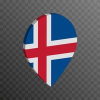 Map pointer with Iceland flag. Vector illustration.
