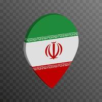 Map pointer with Iran flag. Vector illustration.