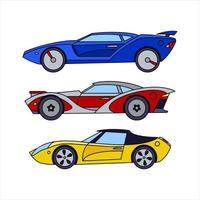 conjunto de autos deportivos. autos retros iconos de colores ilustración vectorial vector
