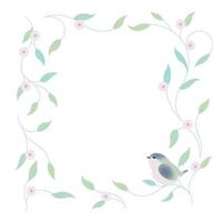 Spring floral frame with a small bird. vector