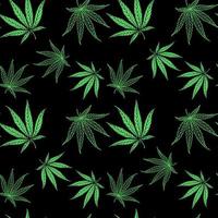 Cannabis leaves pattern on black background in hand drawn style for print and design.Vector illustration. vector