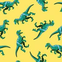 Bright pattern of raptors on a yellow background in the style of hand-drawn for printing and design. Vector illustration.