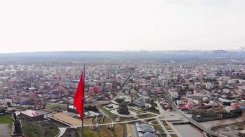 Top view historical famous Kars Castle and Kars city buildings, Eastern Anatolia Region Turkey on cloudy sky background video