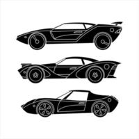 conjunto de autos deportivos. autos retros iconos de silueta negra. vector